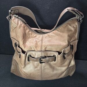 Kooba Metallic Hobo Bag Gold Rose Embossed Genuine Leather Shoulder Handbag Boho